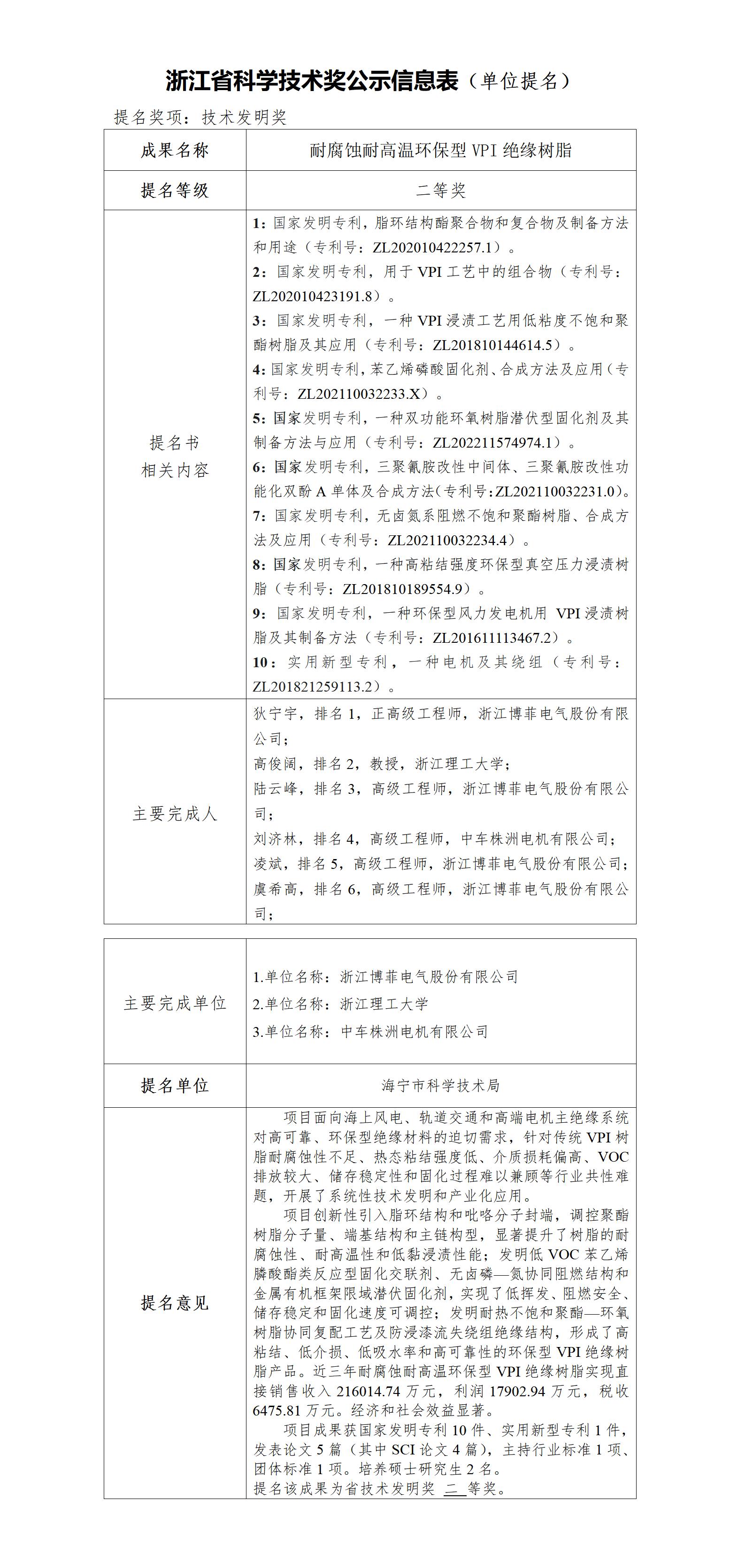  Public Notice on Projects Proposed for  Application to the Zhejiang Provincial  Science and Technology Award 2025